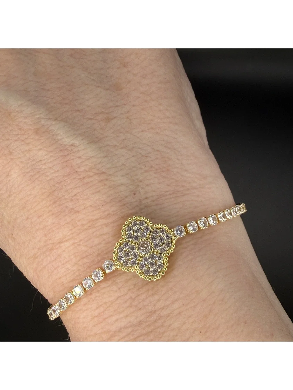 candy+clover gold pave crystal tennis gold tone bracelet